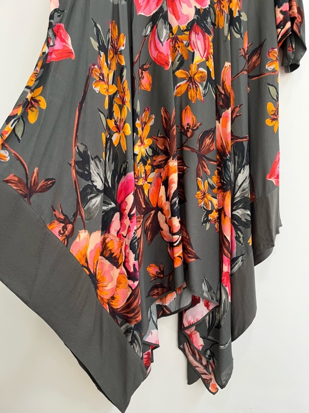 Soft Surroundings Provencia Olive Green Floral Midi Dress Handkerchief Hemline - Picture 5 of 12